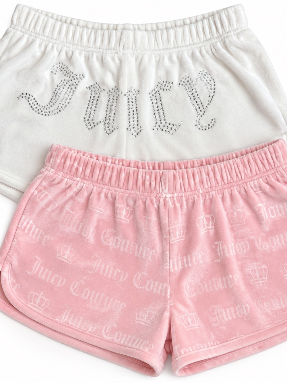 Juicy Couture Pink Velour Logo Shorts & White Rhinestone Logo Set